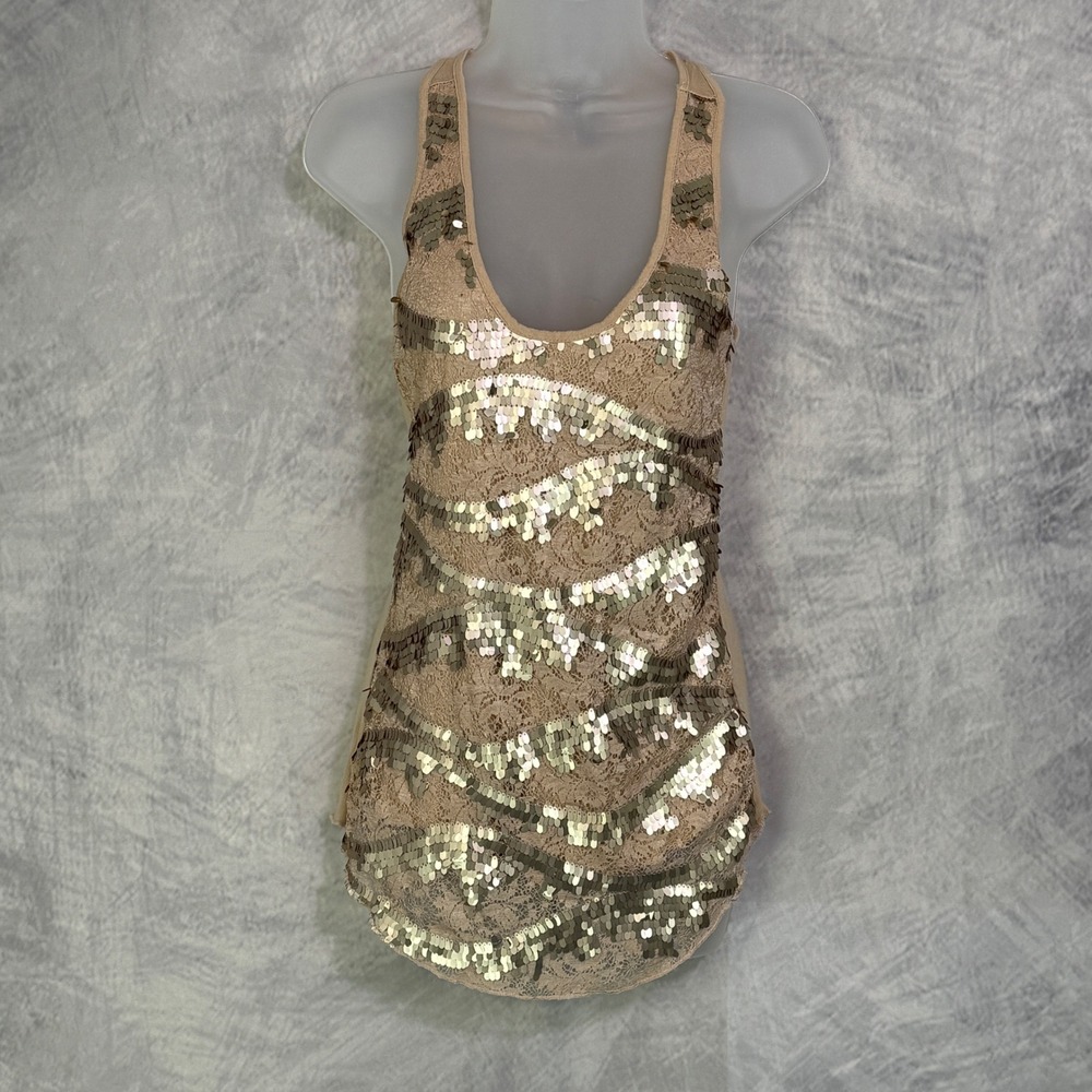 Vtg y2k Sequin Lace long Tank Top Womens sz M indieâ sleaze fairy grunge glam